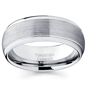 Silver Tungsten Wedding Band,Men's Wedding Band,Women's Wedding Ring,Anniversary Ring,Double Groove Design,Comfort Fit Ring,Scratch Proof image 2