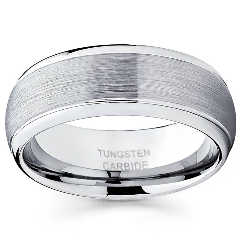 Silver Tungsten Wedding Band,Men's Wedding Band,Women's Wedding Ring,Anniversary Ring,Double Groove Design,Comfort Fit Ring,Scratch Proof image 2