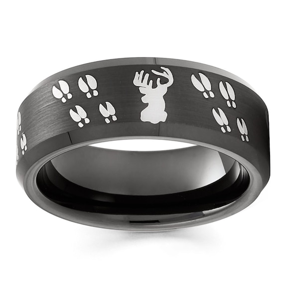 Deer Hunter Ring Deer Hunter Wedding Ring Black Tungsten Wedding Ring Deer Ring Tungsten Carbide Ring 8mm Ring Men Women Comfort Fit