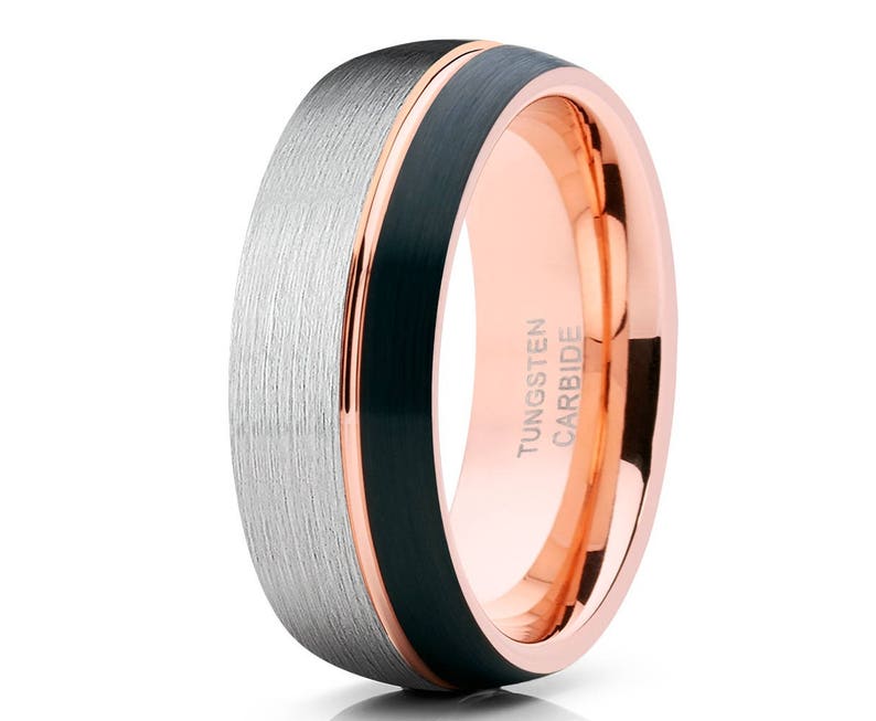 Rosegold Wolfram Ring, Rosegold Wolfram Ehering, 18K Roségold, Schwarzer Wolfram Ring, Männer & Frauen, Hartmetall, Schwarzer Wolfram Bild 1