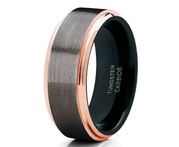 Rose Gold Tungsten Ring, Rose Gold Tungsten Wedding Band, Gunmetal Tungsten  Ring, 18k Rose Gold Ring, Men Women, Black Tungsten Ring