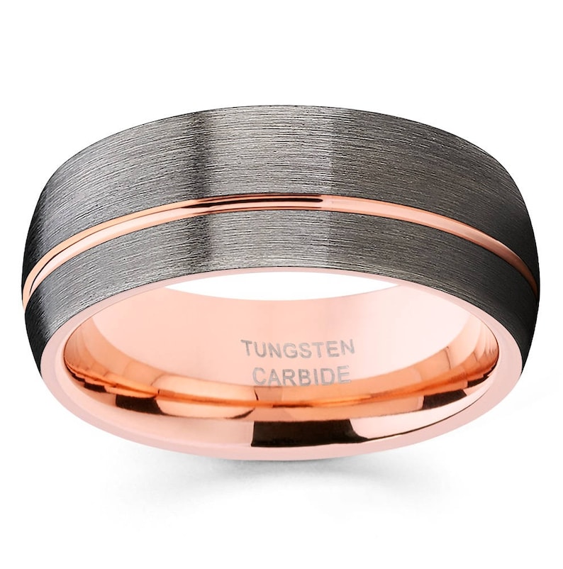 Gunmetal Tungsten Wedding Band Men's Rose Gold Tungsten Etsy