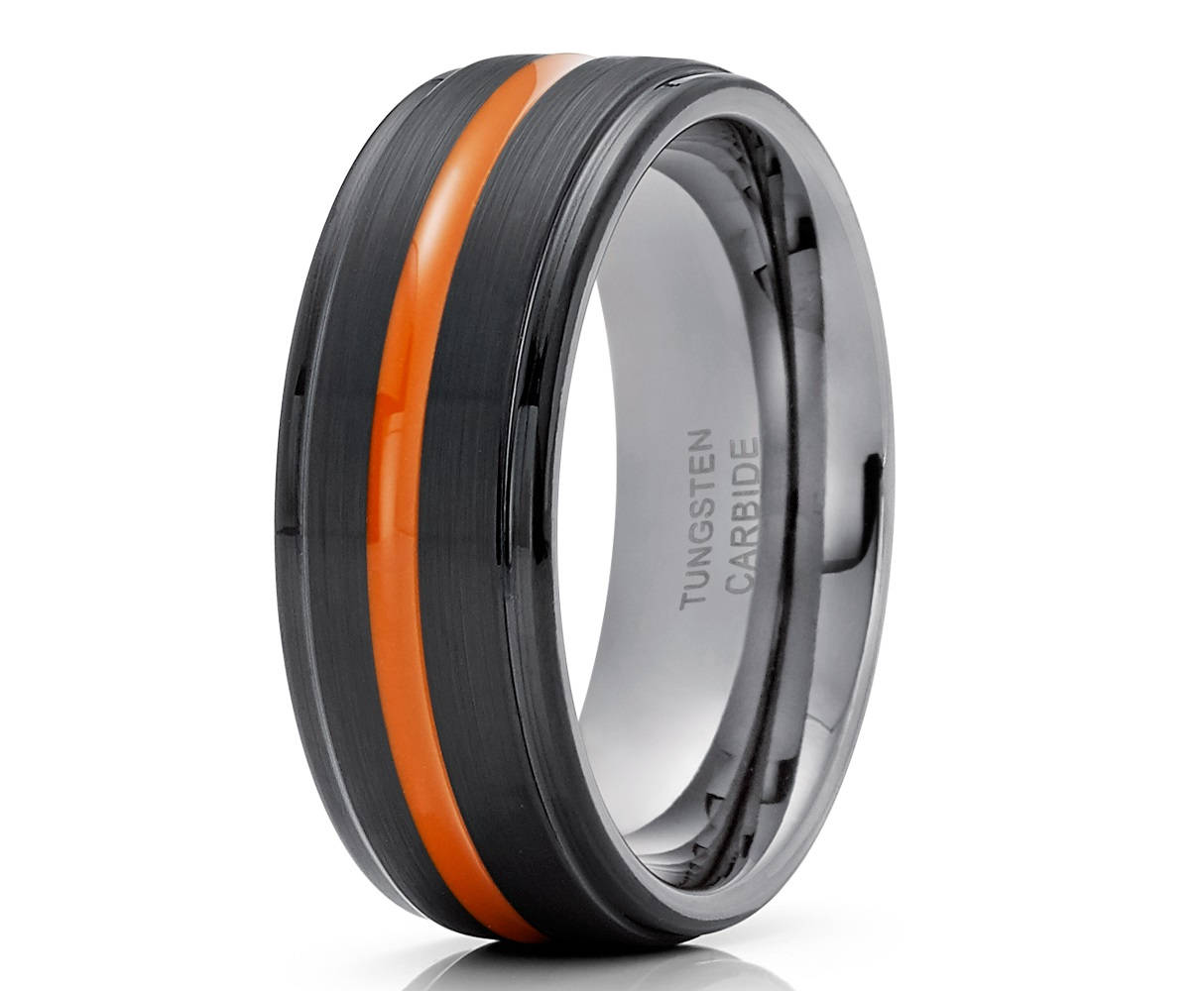 Orange Tungsten Wedding Band Men & Women Tungsten Wedding Ring Etsy