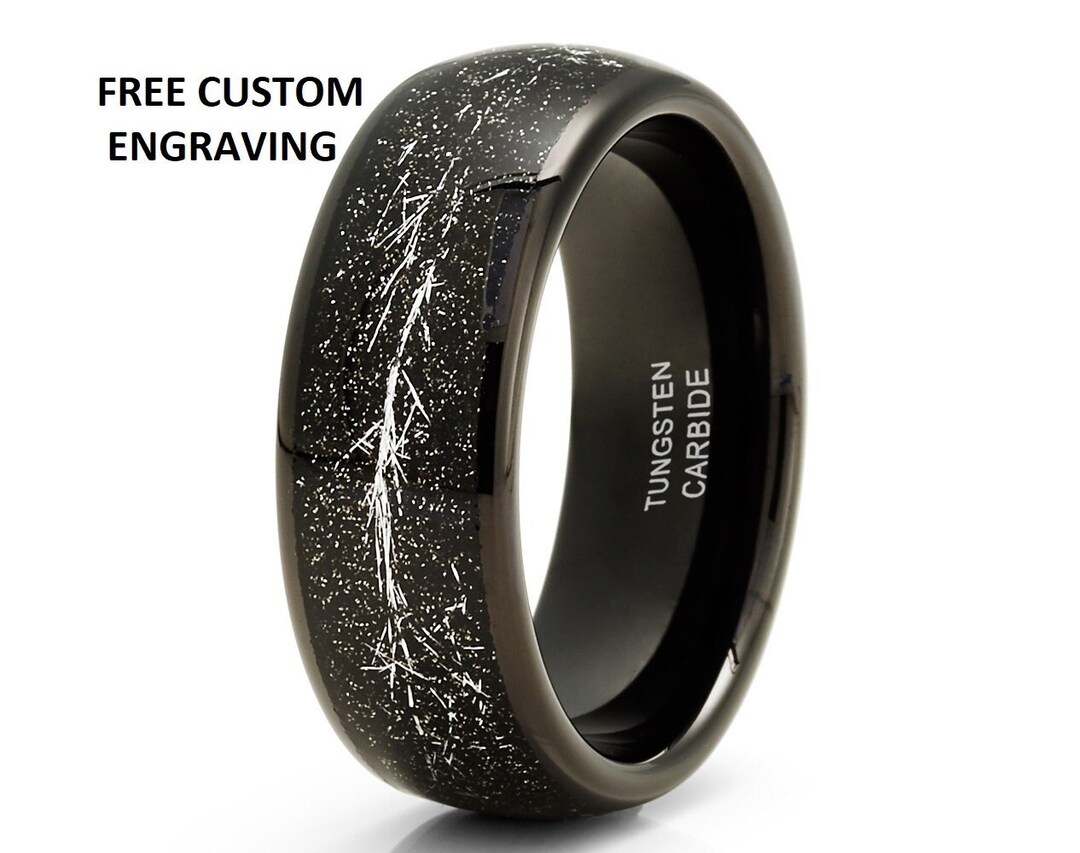 Black Tungsten Wedding Ringmeteorite Tungsten Wedding - Etsy