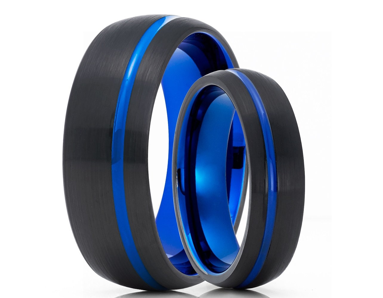 2 Fedi Nuziali In Tungsteno Con Inserto Carbonio Blu E Incisione Gratuita - JW7