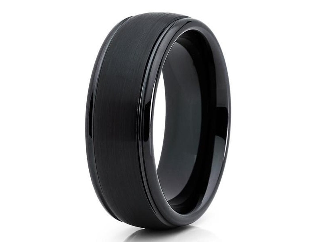 Black Wedding Band Black Tungsten Ring Men & Women Tungsten - Etsy