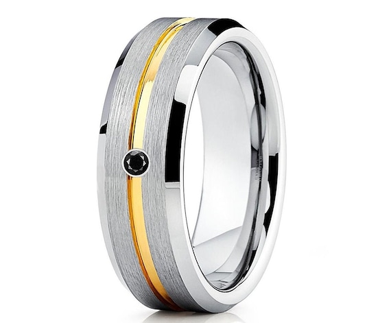 Black Diamond Wedding Ring Silver Tungsten Ring Tungsten
