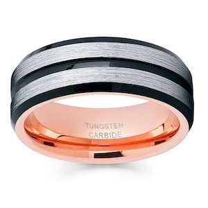 Zwarte wolfraam trouwring, roségouden wolfraamring, roségouden wolfraam trouwring, zwarte wolfraamring, jubileumring, zilveren wolfraam