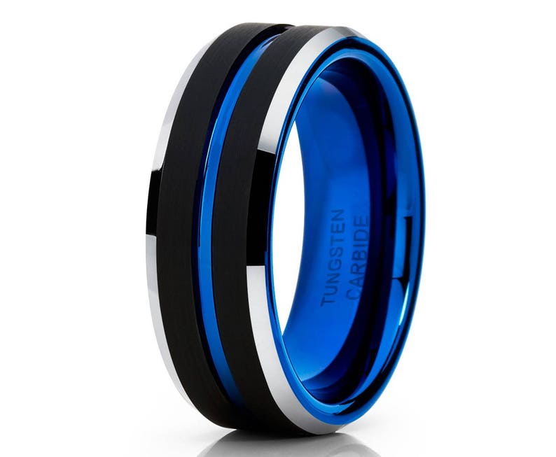 Blue Tungsten Wedding Band,Blue Tungsten Ring,Black Tungsten Wedding Band,Anniversary Ring,Tungsten Carbide Ring,Blue Tungsten,Comfort Fit image 1