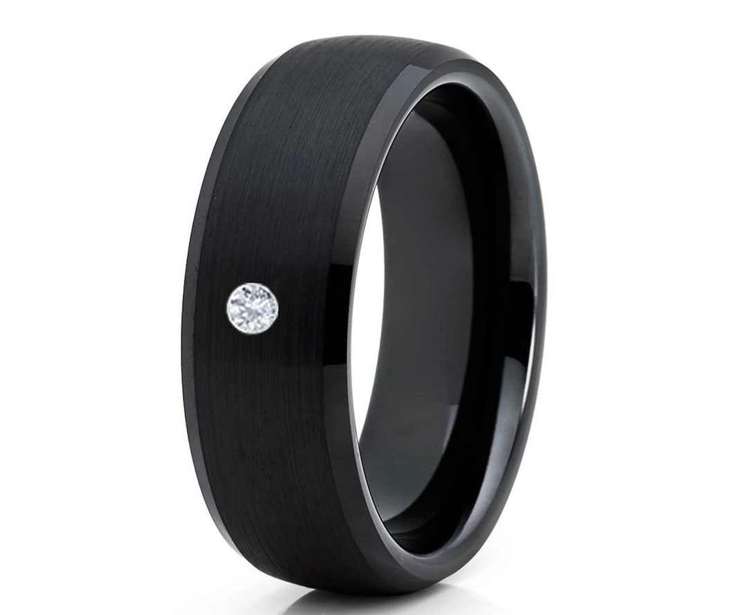 ブラック結婚指輪 - ホワイトダイヤモンドリング - タングステン