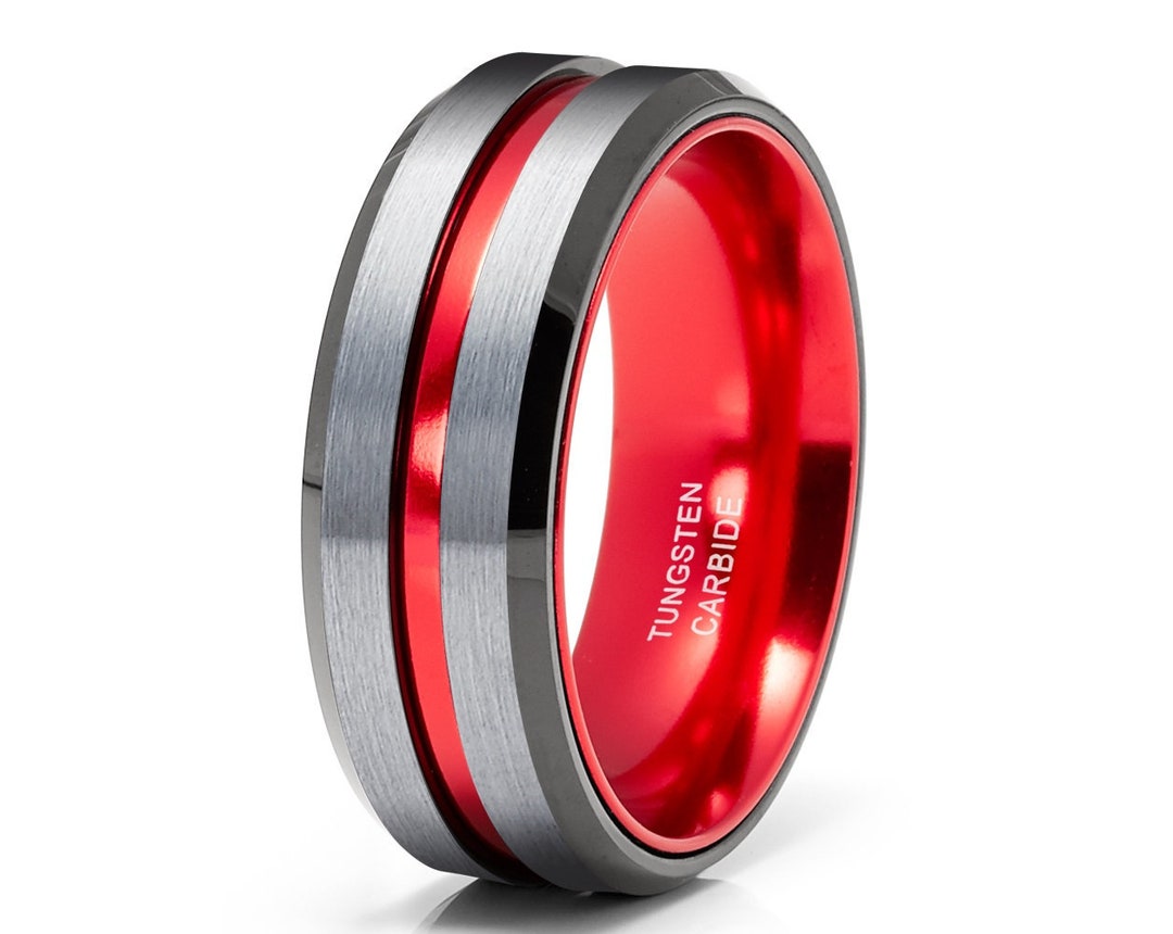Red Tungsten Wedding Ring,black Tungsten Wedding Band,anniversary Ring