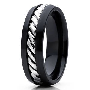 Black Zirconium Wedding Ring,14k White Gold,Anniversary Ring,Engagement Ring,Briad Design Ring,Black Wedding Band,Comfort Fit Ring
