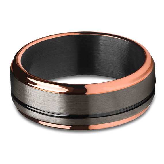 Titaniumcentral 6mm 8mm Anello in tungsteno da uomo donna con nero e blu anelli di fidanzamento (Oro Rosa-6mm,51 (16.2