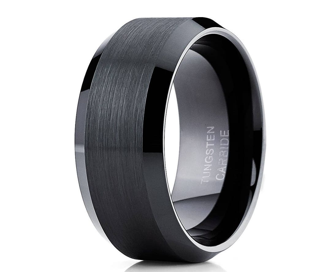 Black Tungsten Wedding Band Tungsten Carbide Ring Men & Women Black ...