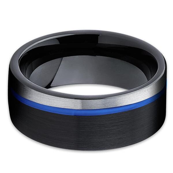 Blue Tungsten Wedding Band Black Tungsten Ring Anniversary | Etsy