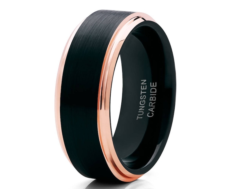 black & rose gold tungsten ring rose gold inlay band brushed black ip plating comfort fit wedding anniversary ring personalized gift.jpg