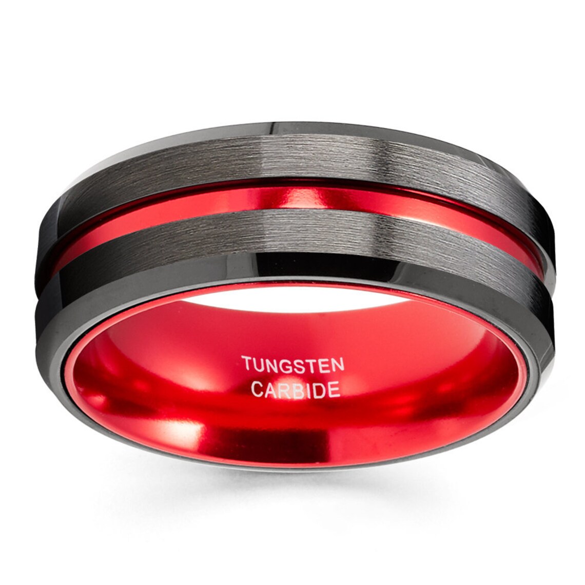 Red Tungsten Wedding Ring8mm Gunmetal Tungsten Wedding Etsy