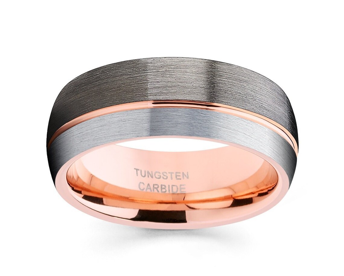 Rose Gold Tungsten Ring Gray Gunmetal Tungsten Ring Men & - Etsy