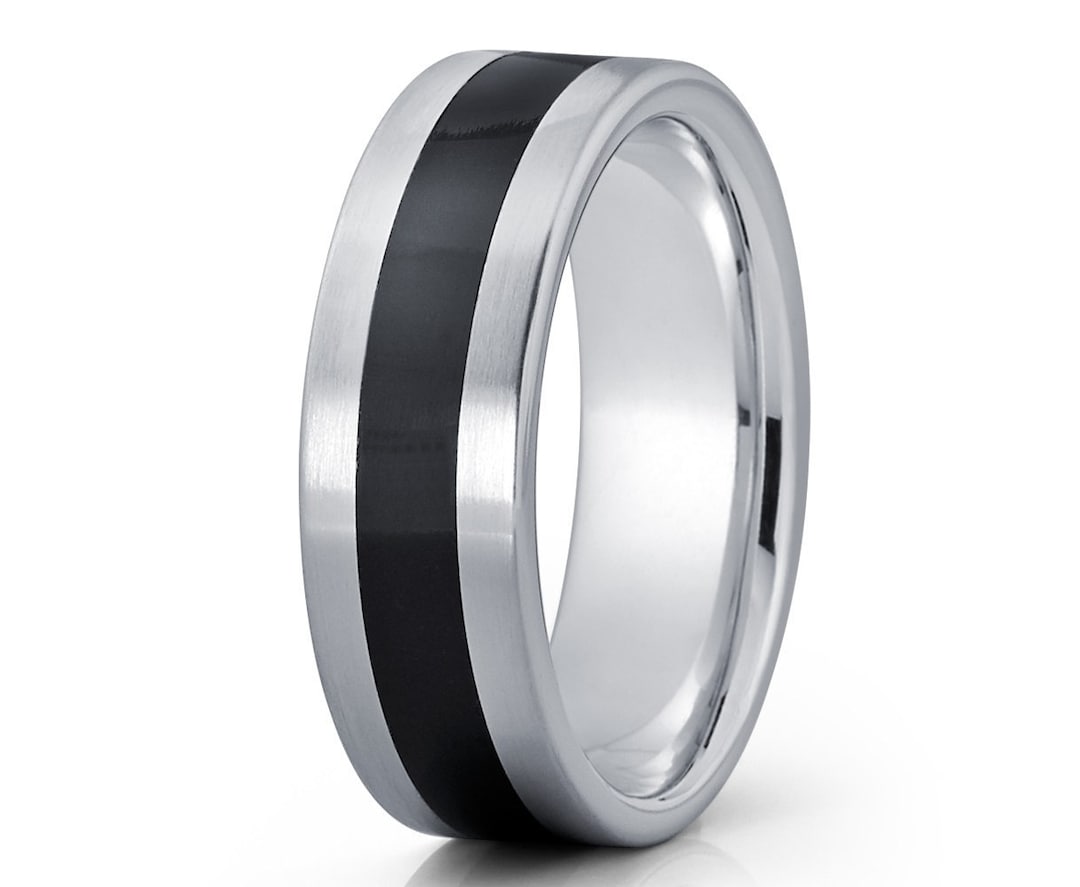 Men's Wedding Band Men Women Black Zirconium Wedding Ring Silver Wedding  Band Anniversary Ring Comfort Fit Ring