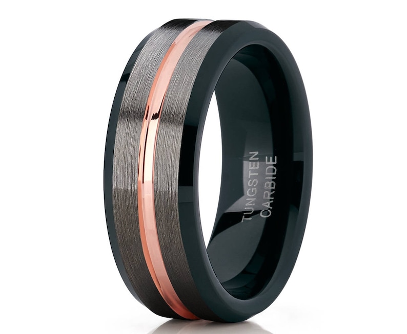 Rose Gold Tungsten Wedding Band Men & Women Gunmetal - Etsy