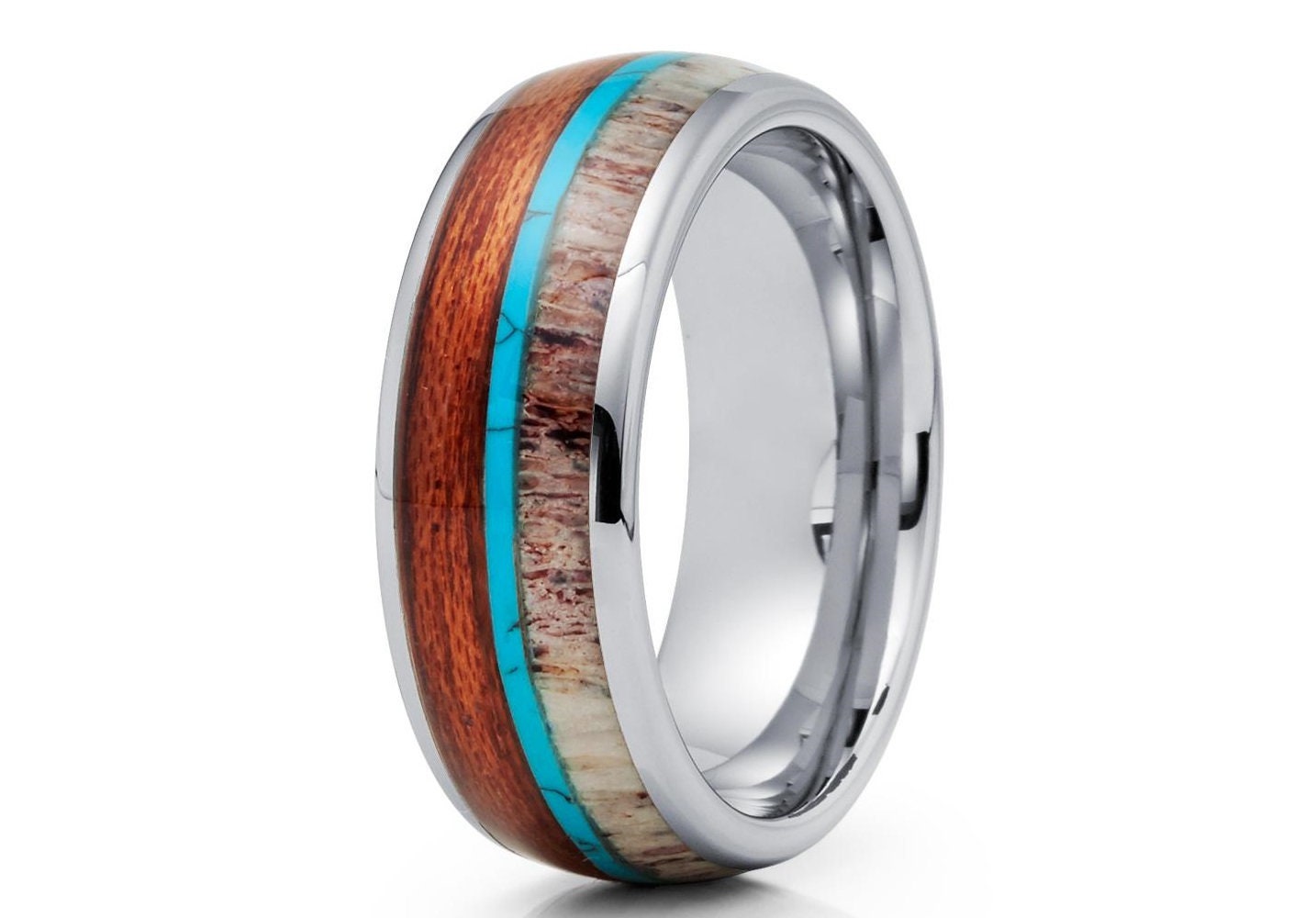 Tungsten Koa Antler Ring