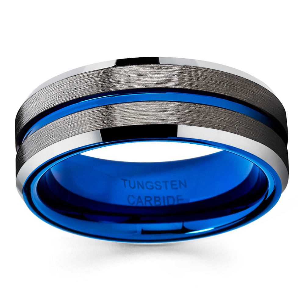 Blue Tungsten Ring Gunmetal Tungsten Ring Blue Tungsten Etsy