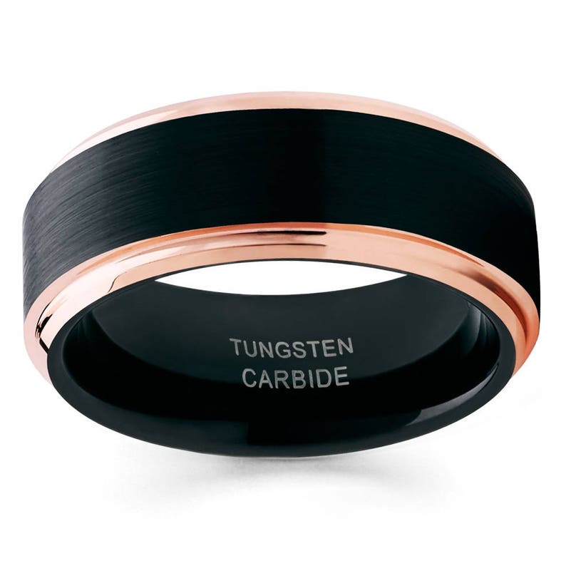 black & rose gold tungsten ring rose gold inlay band brushed black ip plating comfort fit wedding anniversary ring personalized gift.jpg