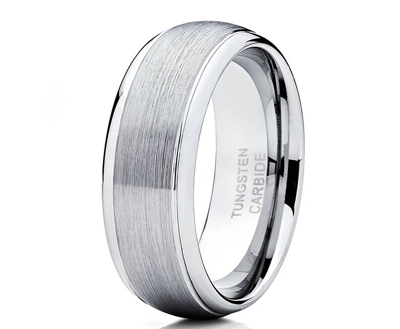 Silver Tungsten Wedding Band,Men's Wedding Band,Women's Wedding Ring,Anniversary Ring,Double Groove Design,Comfort Fit Ring,Scratch Proof image 1