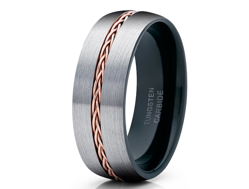 Gray Black Tungsten Ring Rose Gold Tungsten Ring 18k Rose Gold | Etsy