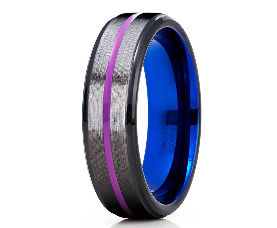 Purple Tungsten Ring Gunmetal Tungsten Ring Tungsten Wedding - Etsy