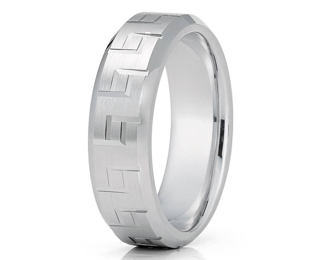 Bague Alliance En Or Massif 14 Carats Avec Décor Frise Grecque - Taille 54, Superbe état