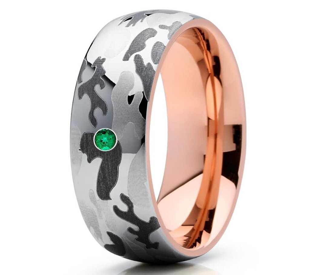 Camouflage Wedding Band,rose Gold Ring,camouflage Wedding Ring,emerald