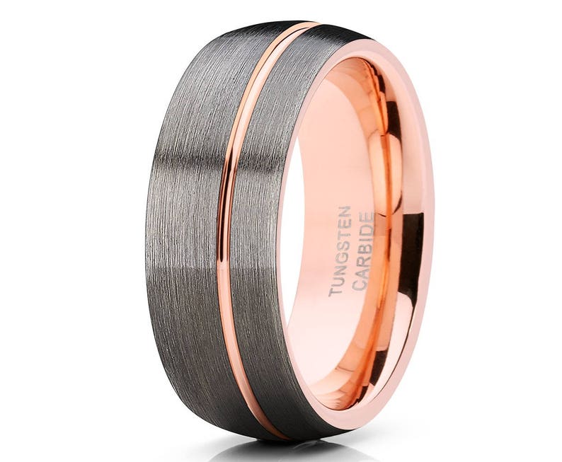 Gunmetal Tungsten Wedding Band Men's Rose Gold Tungsten | Etsy