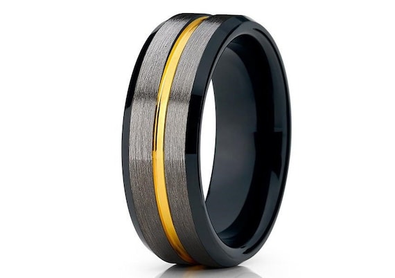 Zweifarbiger Wolfram-Hartmetallring Für Männer – Hochzeitsband / Jubiläumsring Mit Komfortpassform & Verstellbar