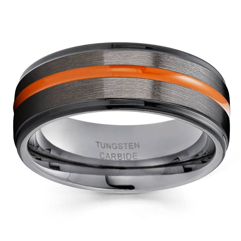 Orange Tungsten Wedding Band Gunmetal Tungsten Ring Orange
