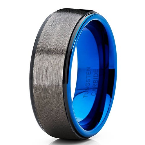 GUNMETAL Tungsten Wedding Band Black Tungsten Ring blue - Etsy