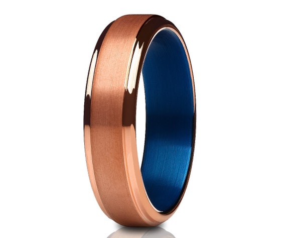 Anello in oro rosa canna di fucile, anello in tungsteno nero, 8 mm e 6