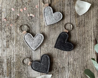 Heart keychain in different shades of grey