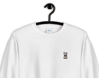 White Sweatshirt with Grey Embroidered Coffee Chemex Pot
