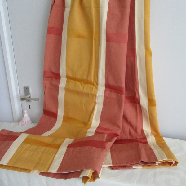 Vintage Kitchen Curtains w/tiebacks, English, new/unused, Terracotta/Mustard/Cream striped check, Cotton/Polyester Lined, Country kitchen