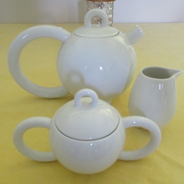 Vintage Arzberg Memphis Group, Matteo Thun Design, white 3 piece tea set, trendy 1980's modern, gift, collectable, design art tea ware