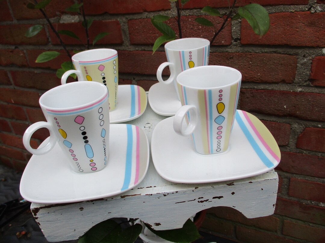 Vintage Maxwell & Williams Espresso Cups/saucers, Set of 4, Funky Retro