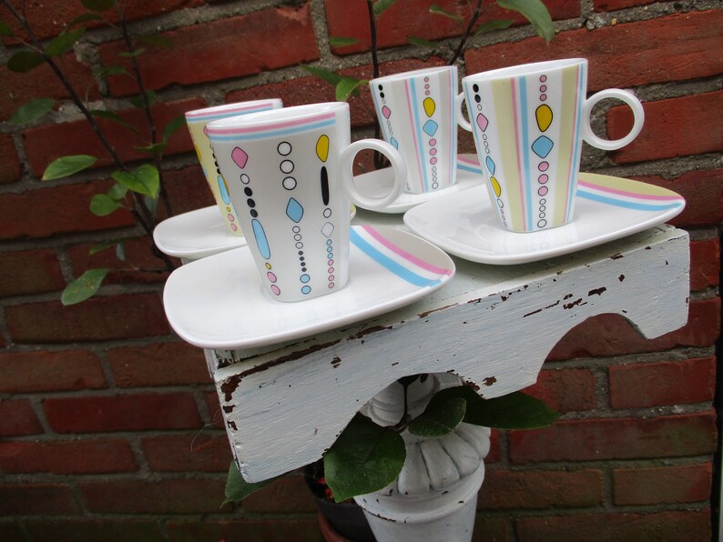 Vintage Maxwell & Williams Espresso Cups/saucers, Set of 4, Funky Retro