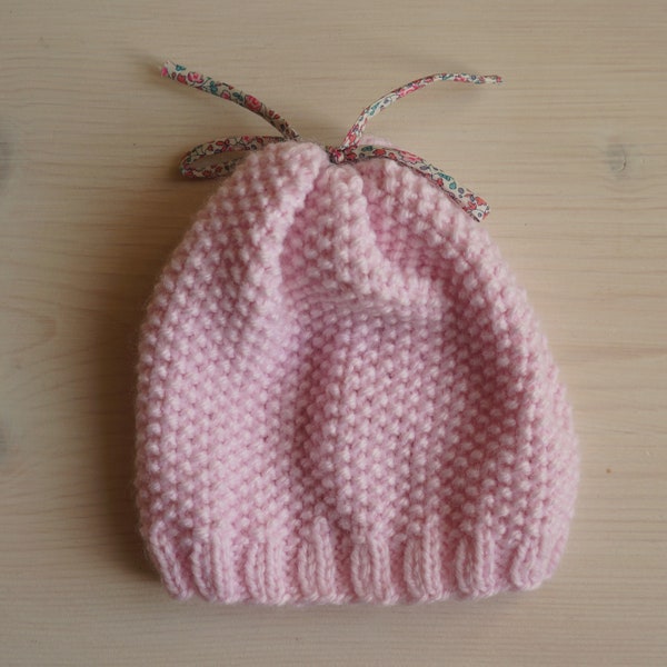 Bonnet bébé fille tricoté main