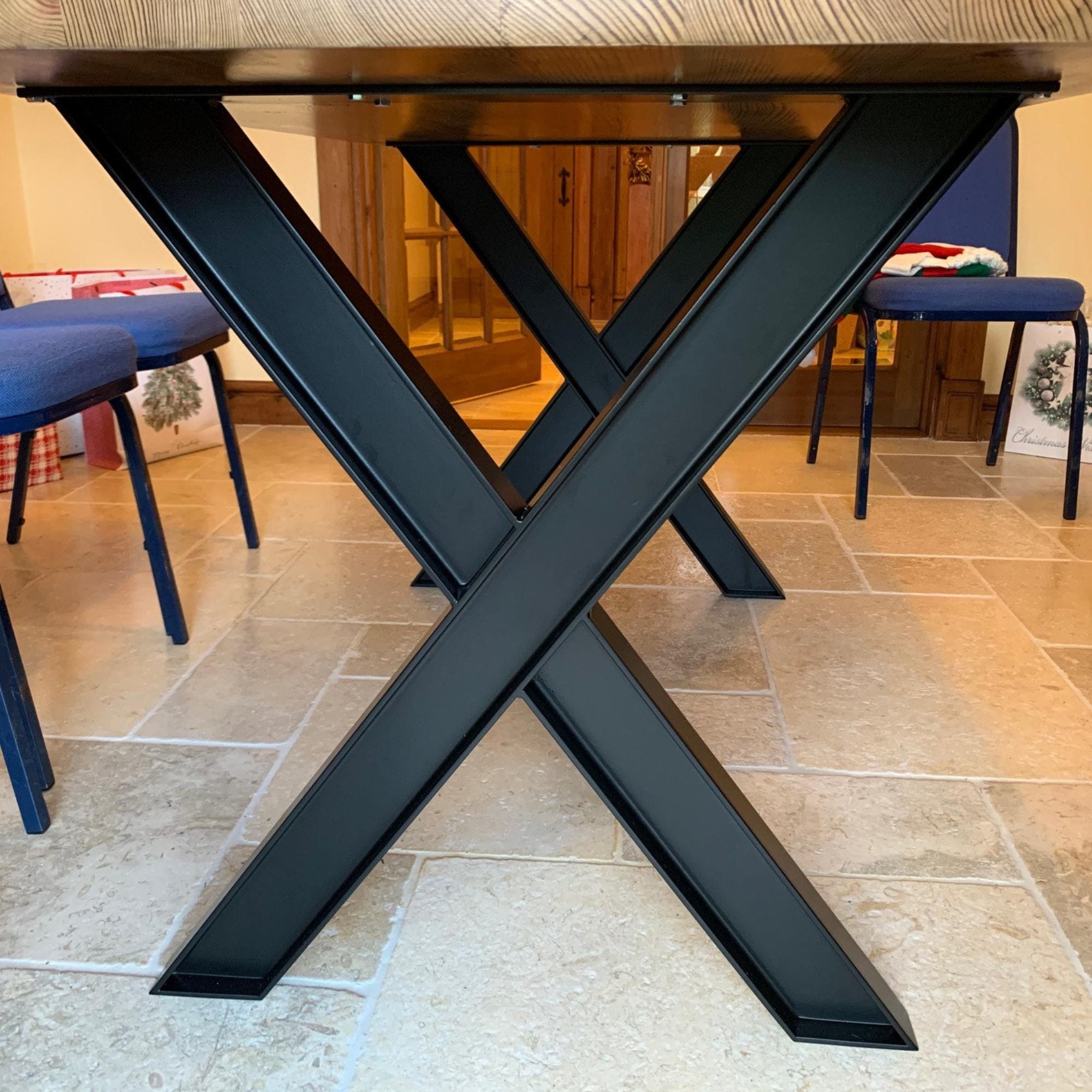 Industrial X Table Legs, I-Beam Steel Table Base, Heavy Duty
