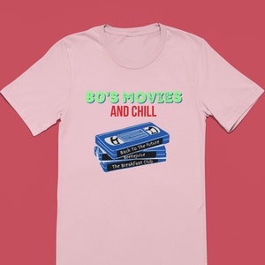 80s Movies And Chill VHS Tapes Graphic Tee Jersey Short Sleeve Tee, Available in 8 Colors, Unisex Comfy Cotton Tee Classic Movies Graphic