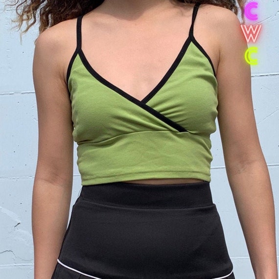 Y2K Style Wrap Cami Crop Tank Top Green Cadet Blue Gray - Etsy