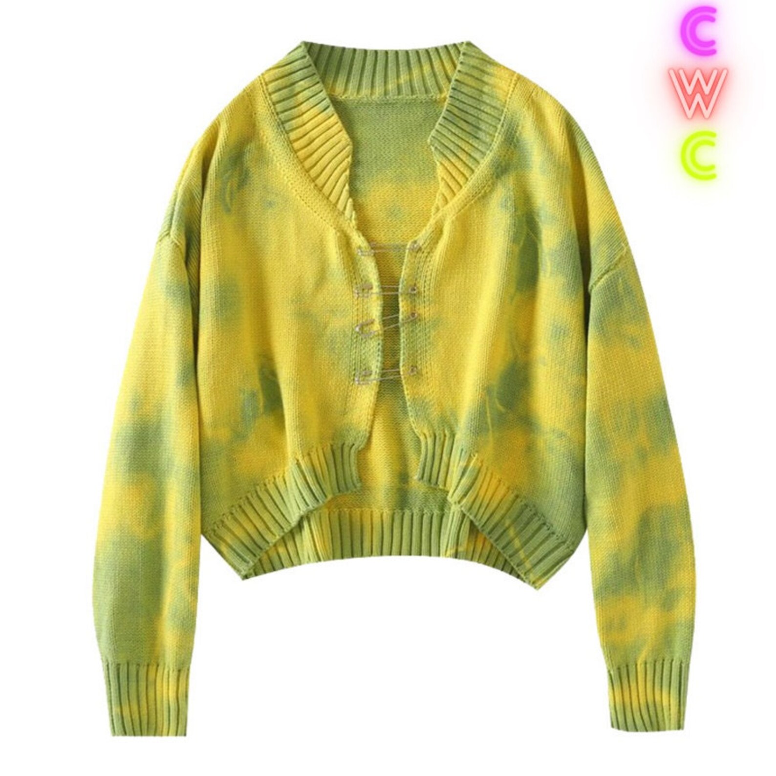 green and yellow tie dye cardigan