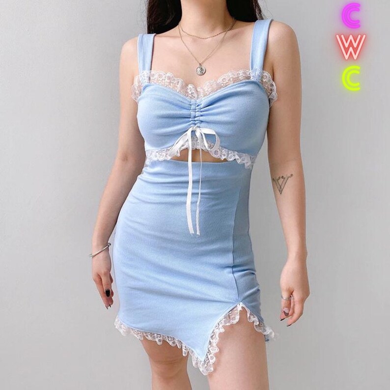 Y2K Style Ribbed Bodycon Mini Dress With Hollowed Out Front & Etsy