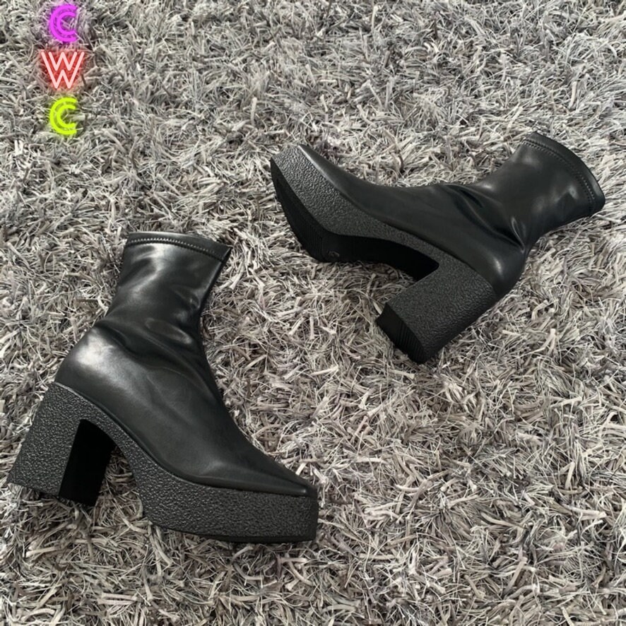 Matte Black Vegan PU Leather Platform Ankle Boots Full Side - Etsy